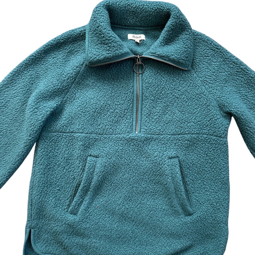 Madewell Sherpa Pullover Women S Teal Green Excellent Quarter Zip Fleece‎ L9588